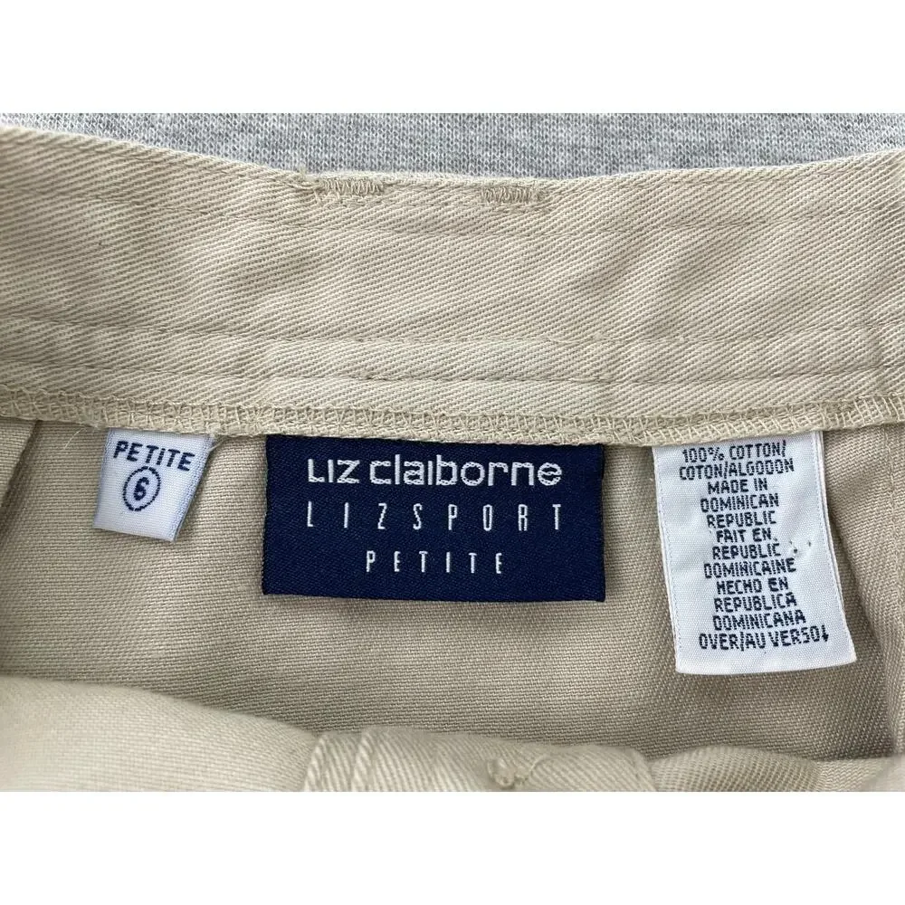 Vintage y2k Liz Claiborne Button-Up Midi Skirt 6P Khaki Tan 100% Cotton Preppy